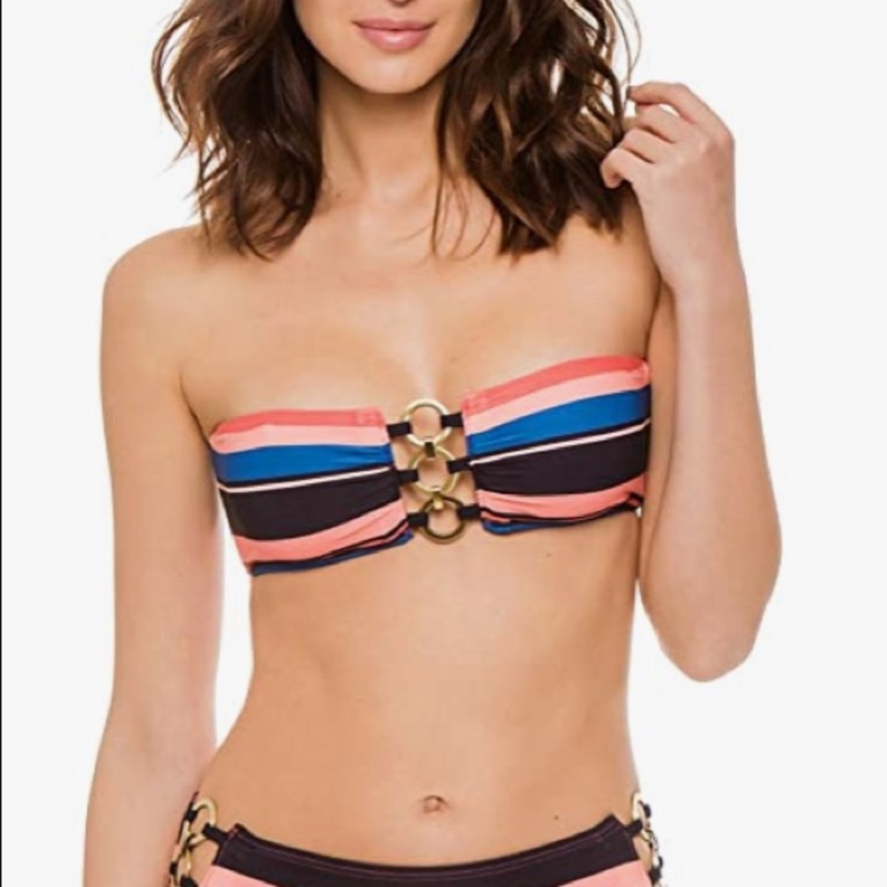 Micheal Kors Striped Bandeau Bikini Top XS
